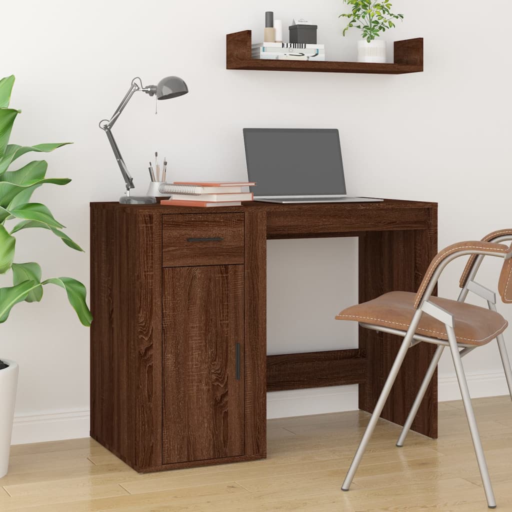 Bureau aspect chêne brun 100x49x75 cm matériau bois