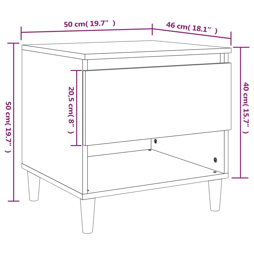 Table de chevet gris béton 50x46x50 cm en bois