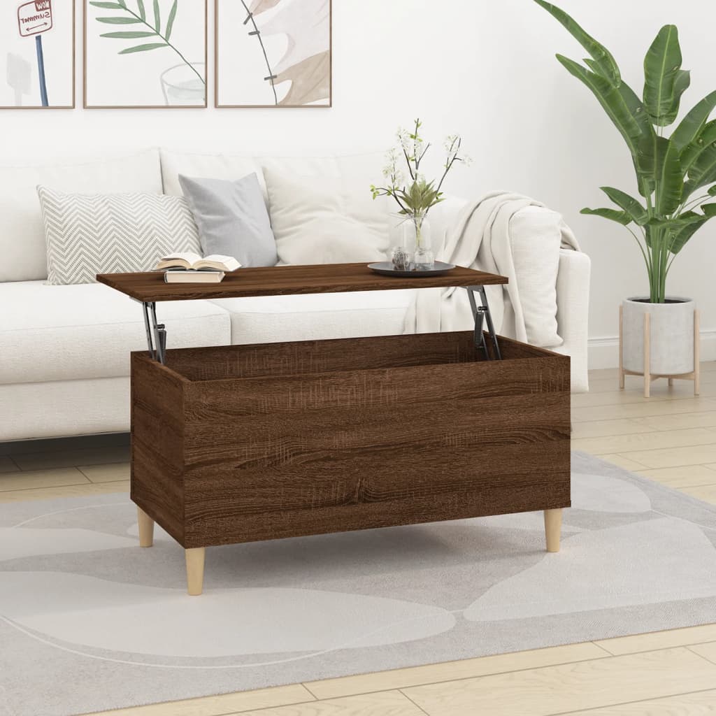 Table basse aspect chêne marron 90x44,5x45 cm en bois