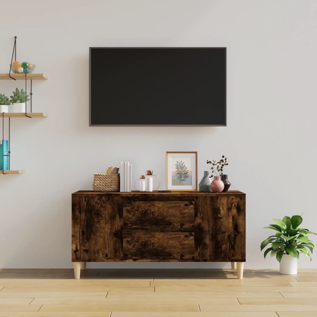 Meuble TV chêne fumé 102x44,5x50 cm matériau bois