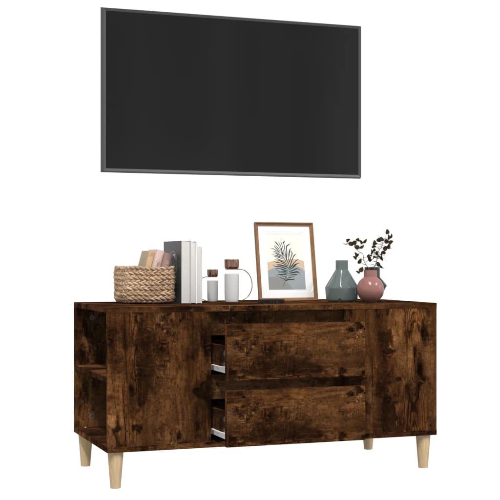 Meuble TV chêne fumé 102x44,5x50 cm matériau bois