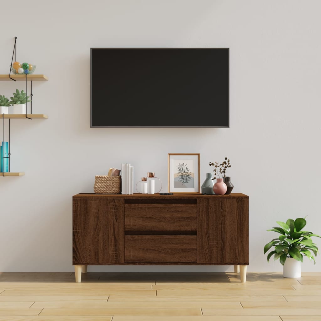 Meuble TV aspect chêne marron 102x44,5x50 cm matériau bois