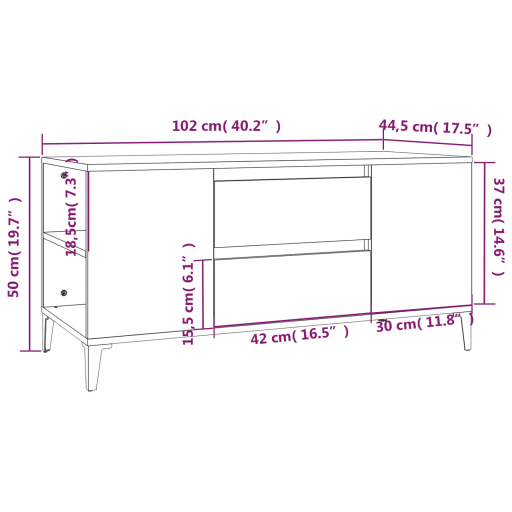 Meuble TV gris béton 102x44,5x50 cm en bois