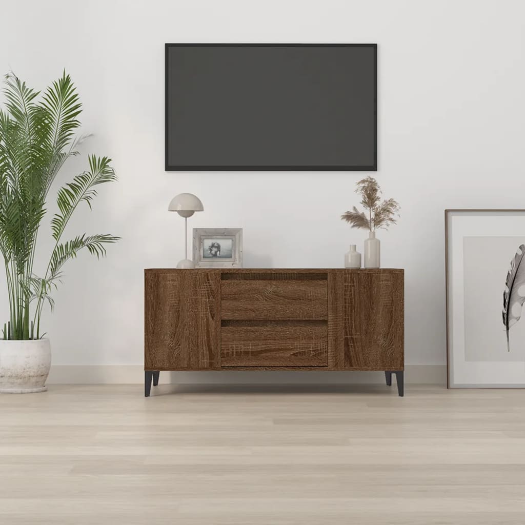 Meuble TV aspect chêne marron 102x44,5x50 cm matériau bois