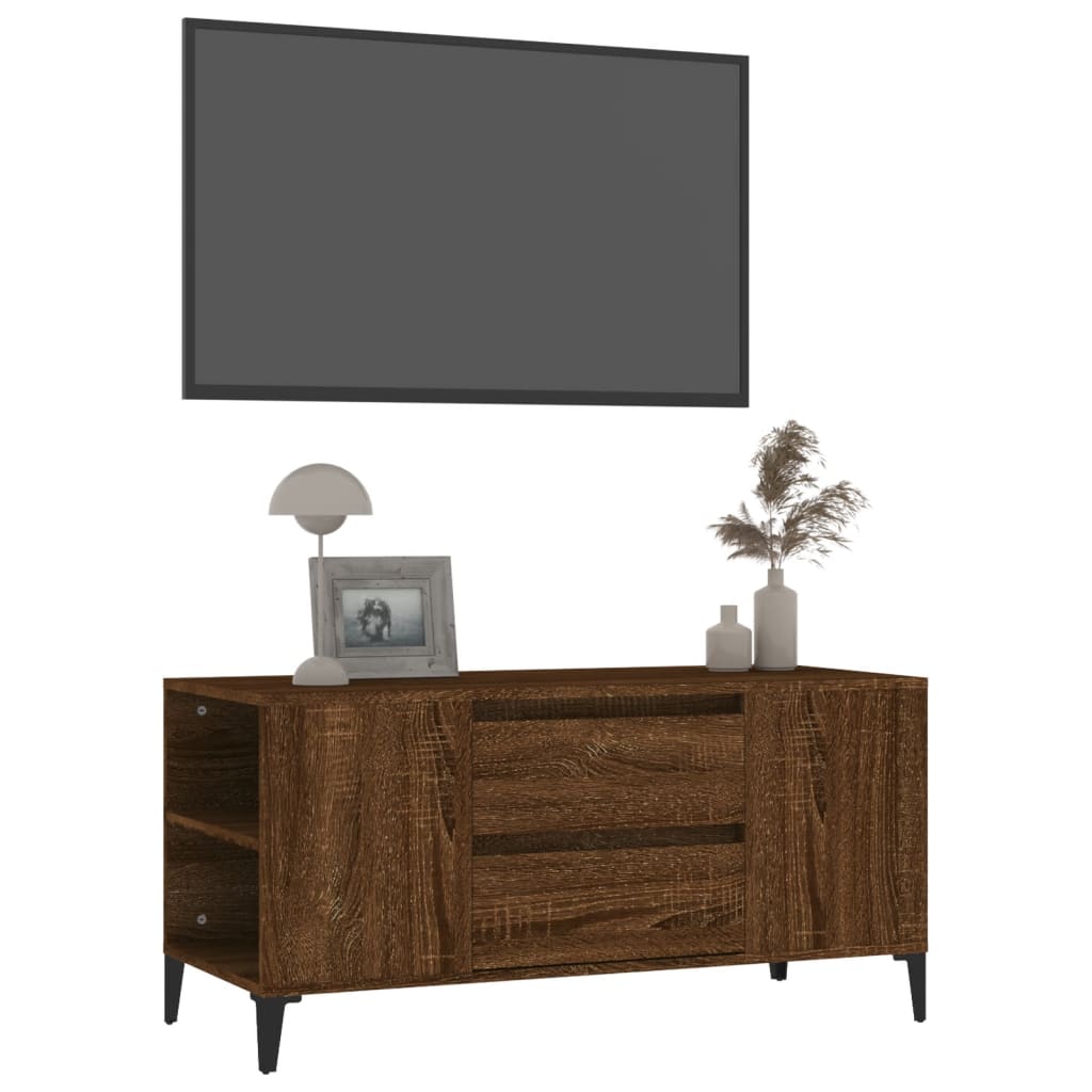 Meuble TV aspect chêne marron 102x44,5x50 cm matériau bois