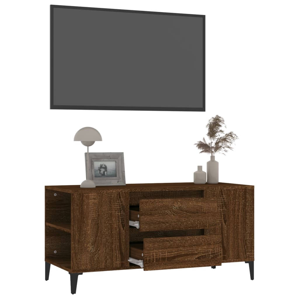 Meuble TV aspect chêne marron 102x44,5x50 cm matériau bois