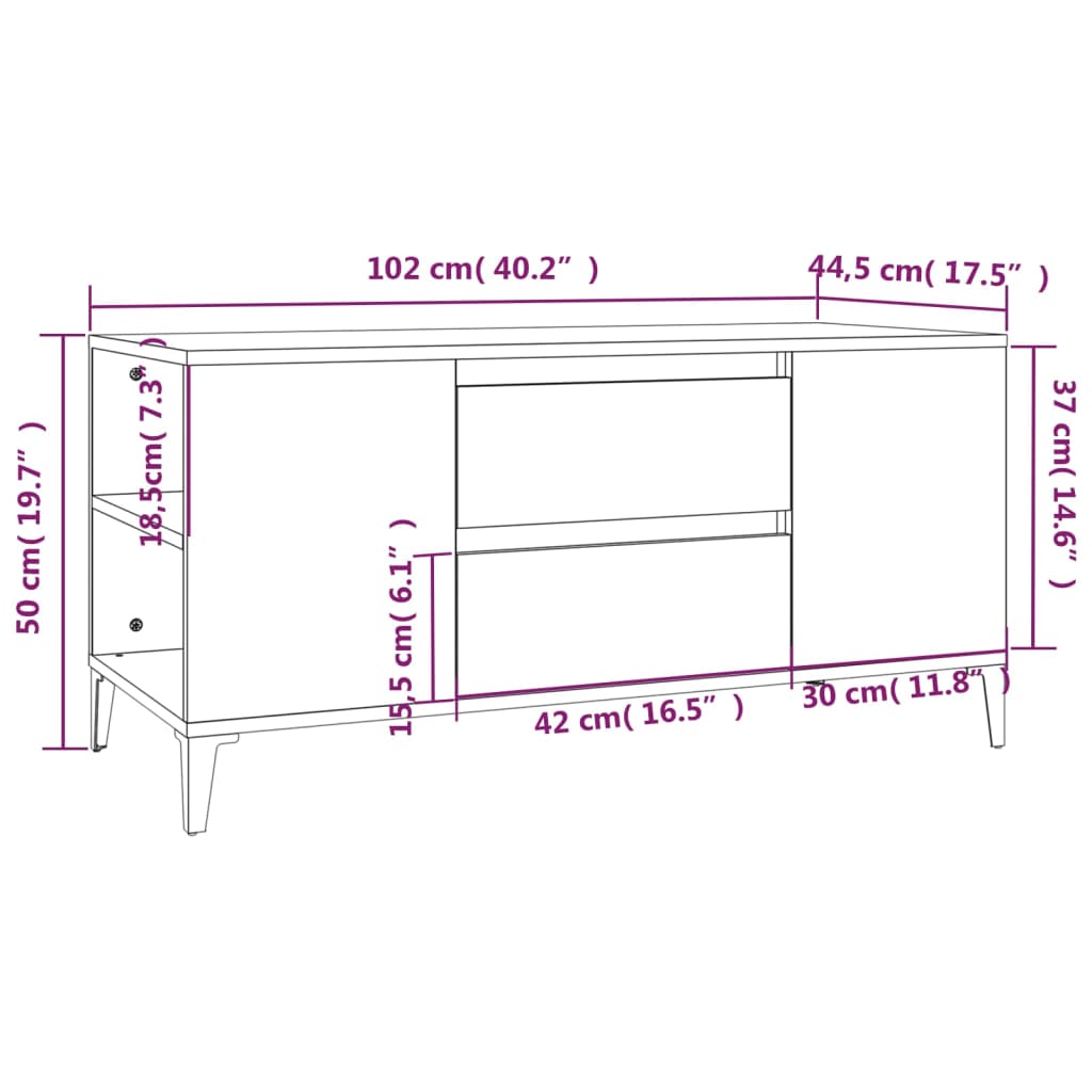 Meuble TV aspect chêne marron 102x44,5x50 cm matériau bois