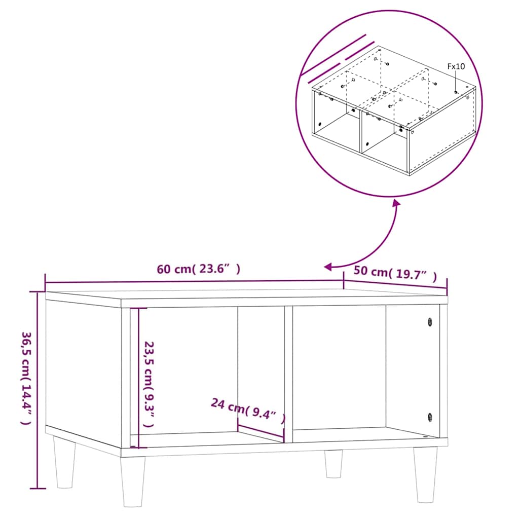 Couchtisch Betongrau 60x50x36,5 cm Holzwerkstoff