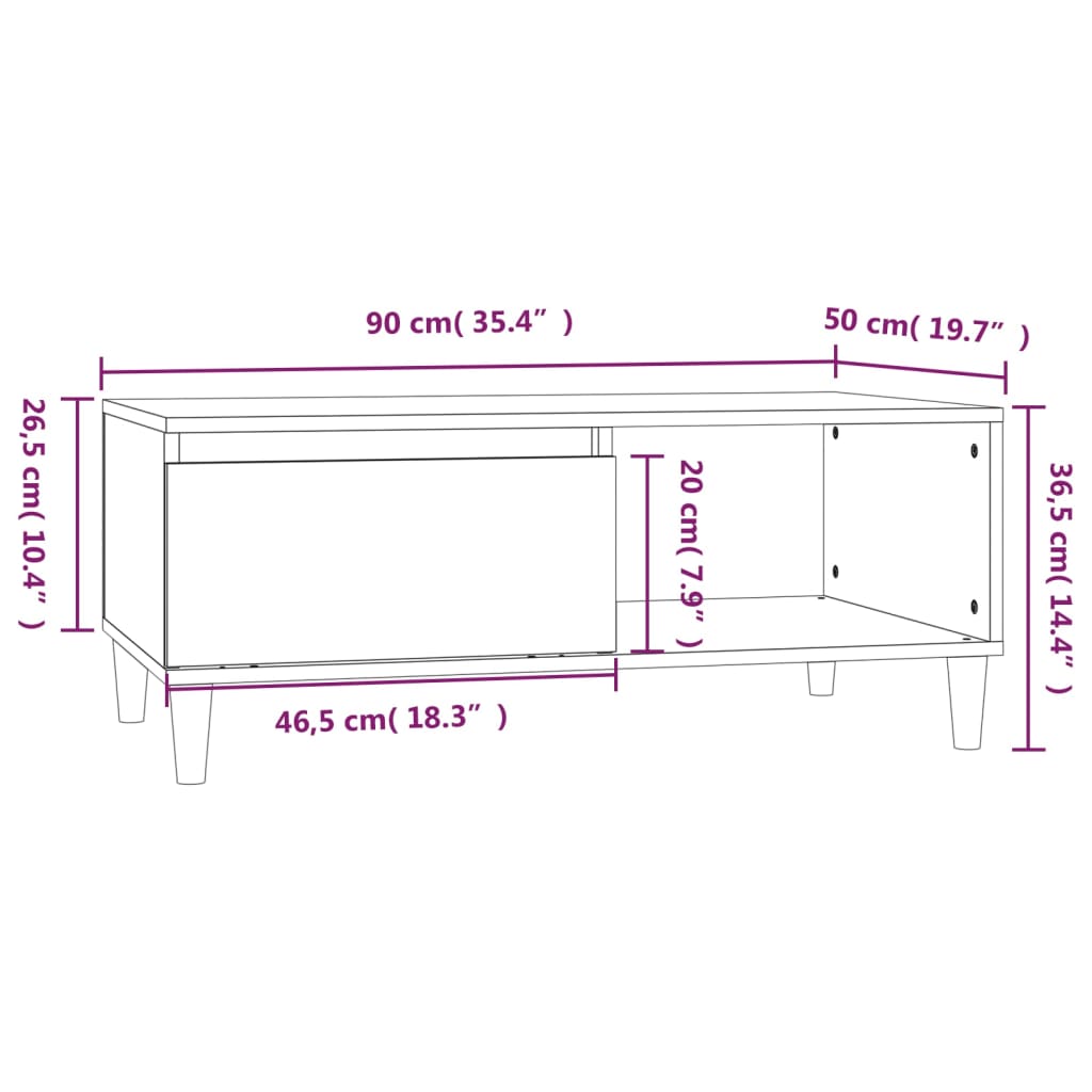 Table basse gris béton 90x50x36,5 cm en bois