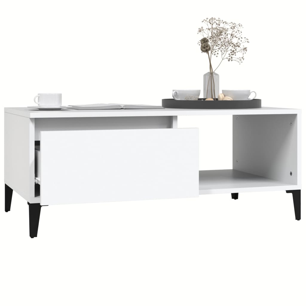 Table basse blanche 90x50x36,5 cm en bois