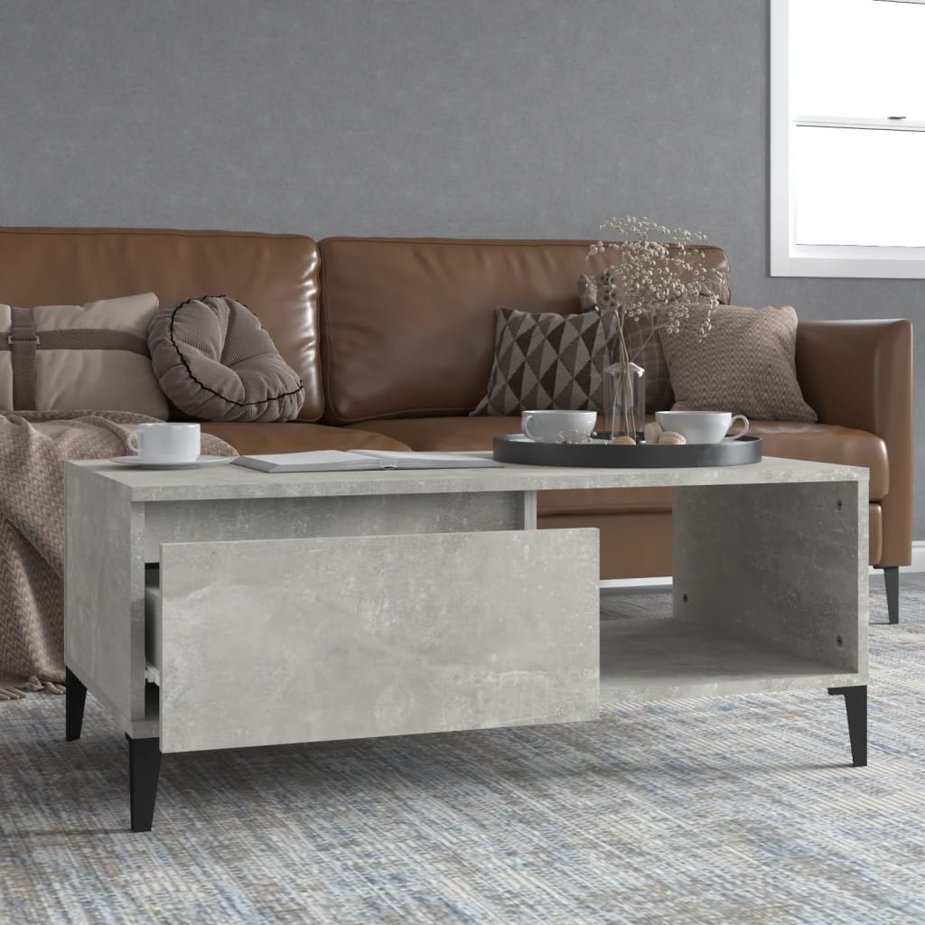 Table basse gris béton 90x50x36,5 cm en bois
