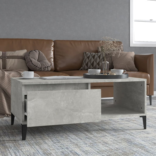 Table basse gris béton 90x50x36,5 cm en bois