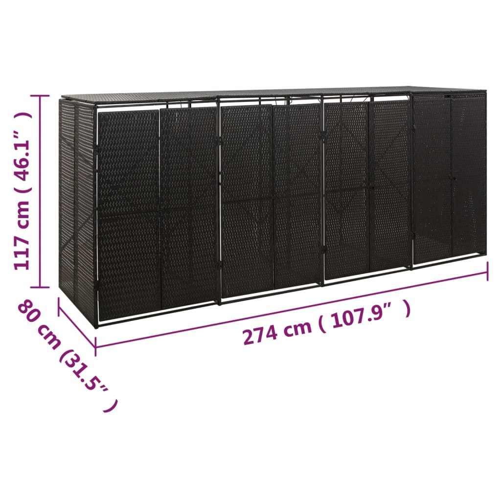 Mülltonnenbox für 4 Tonnen Schwarz 274x80x117 cm Poly Rattan