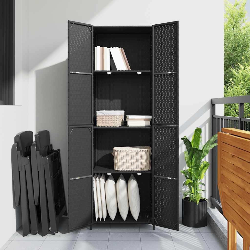 Gartenschrank Schwarz 59x40x180 cm Poly Rattan