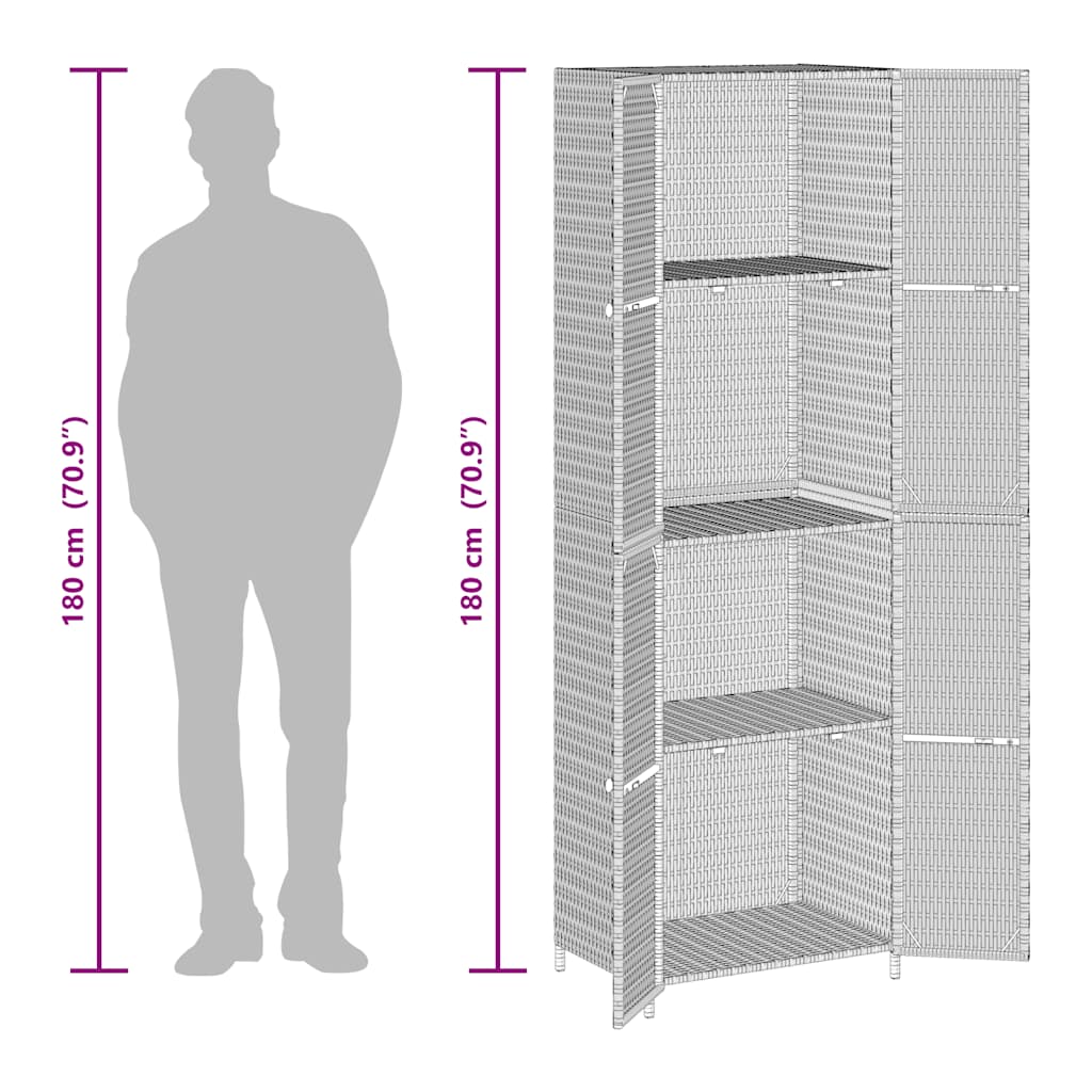 Gartenschrank Grau 59x40x180 cm Poly Rattan