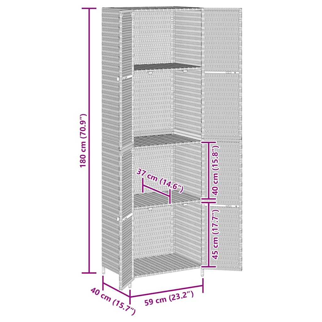 Gartenschrank Grau 59x40x180 cm Poly Rattan