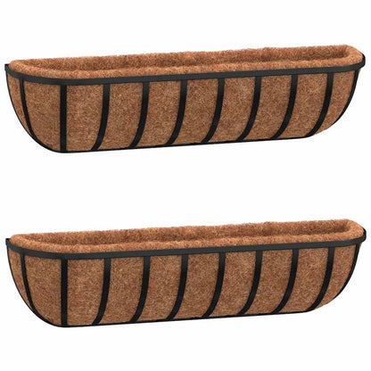 Wand-Pflanzkörbe 2 Stk. Kokoseinlage Schwarz 61x19x16 cm Stahl
