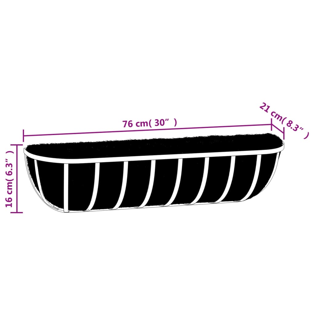 Wand-Pflanzkörbe 2 Stk. Kokoseinlage Schwarz 76x21x16 cm Stahl