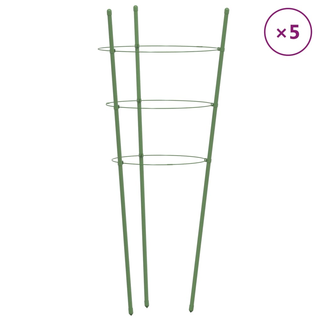 Pflanzenstützen mit 3 Ringen 5 Stk. Grün 75 cm Stahl