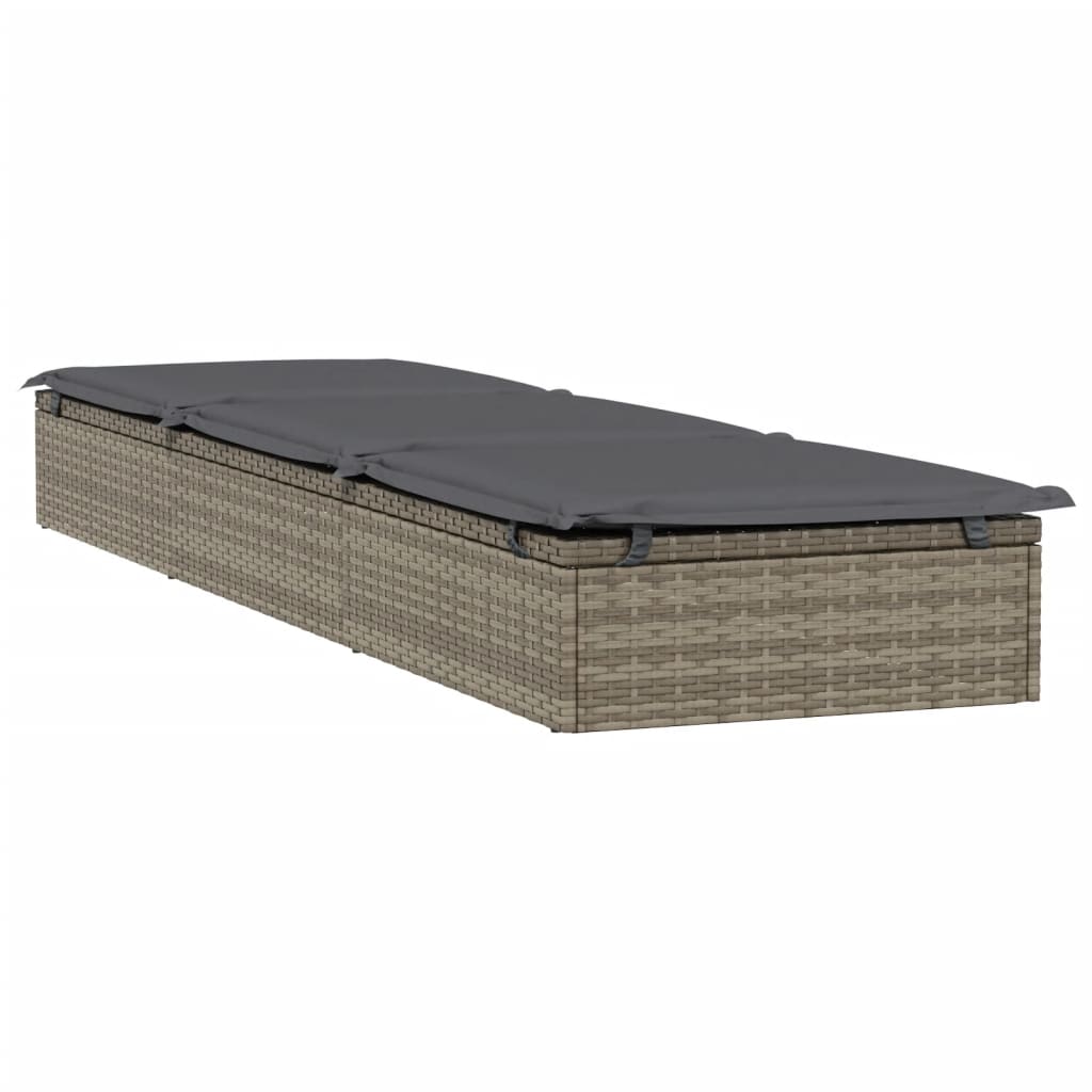 Sun lounger 1 pc. with cushion grey 201x55x62 cm poly rattan