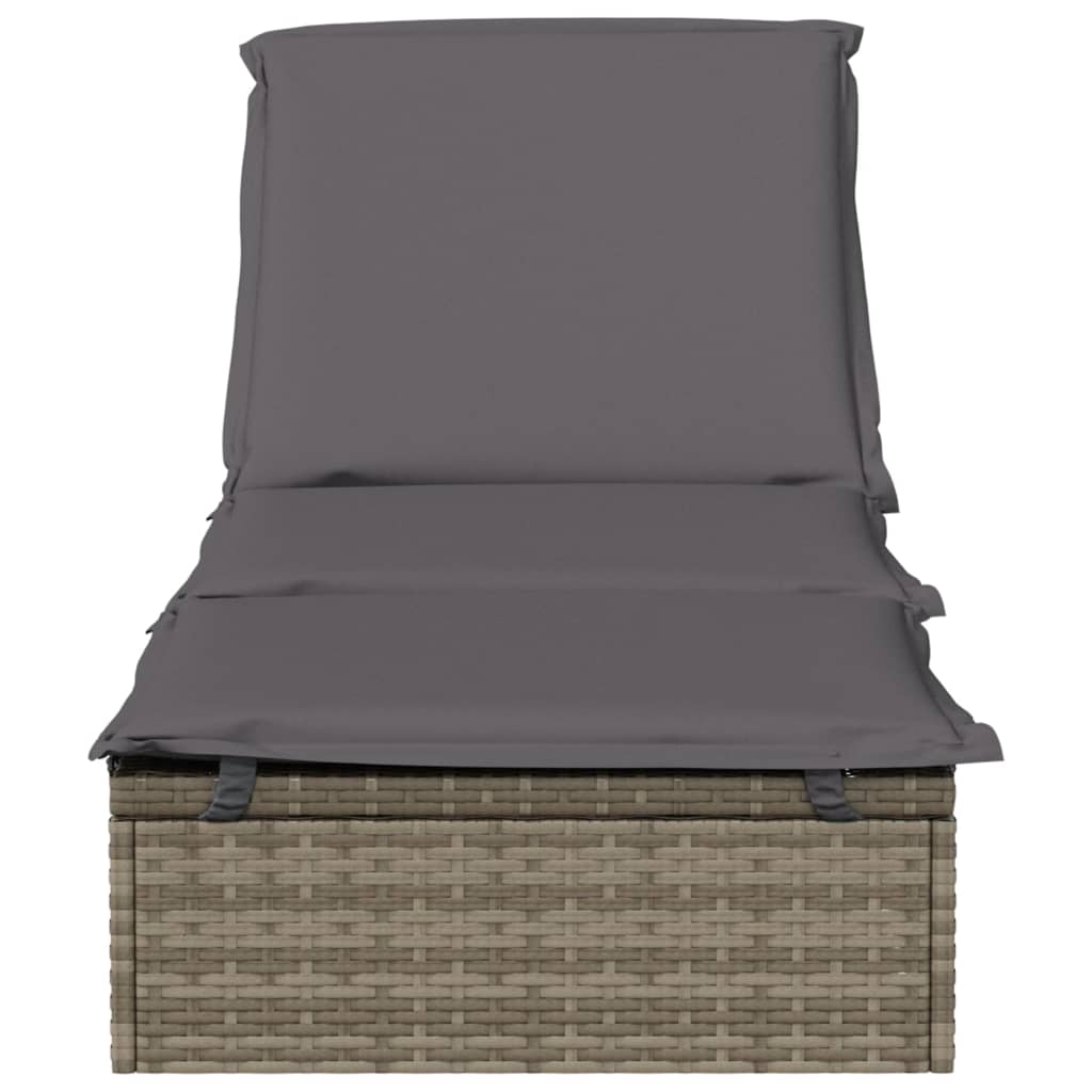 Sun lounger 1 pc. with cushion grey 201x55x62 cm poly rattan