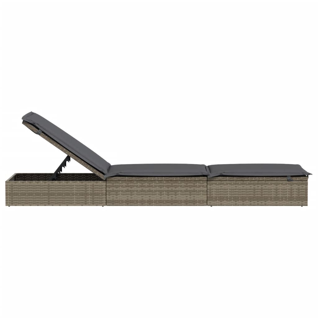 Sun lounger 1 pc. with cushion grey 201x55x62 cm poly rattan