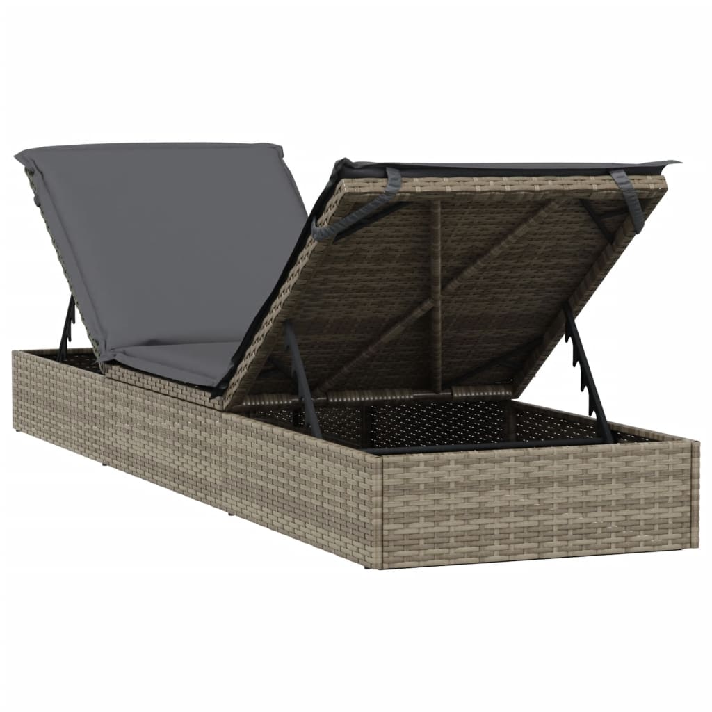 Sun lounger 1 pc. with cushion grey 201x55x62 cm poly rattan