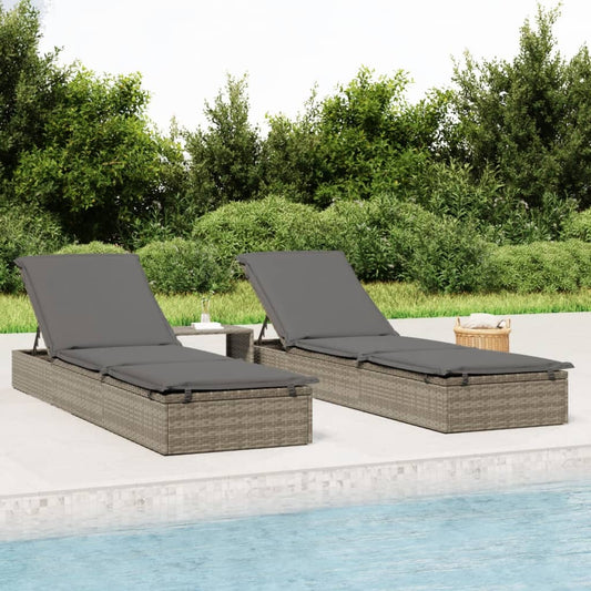 Sun lounger 1 pc. with cushion grey 201x55x62 cm poly rattan
