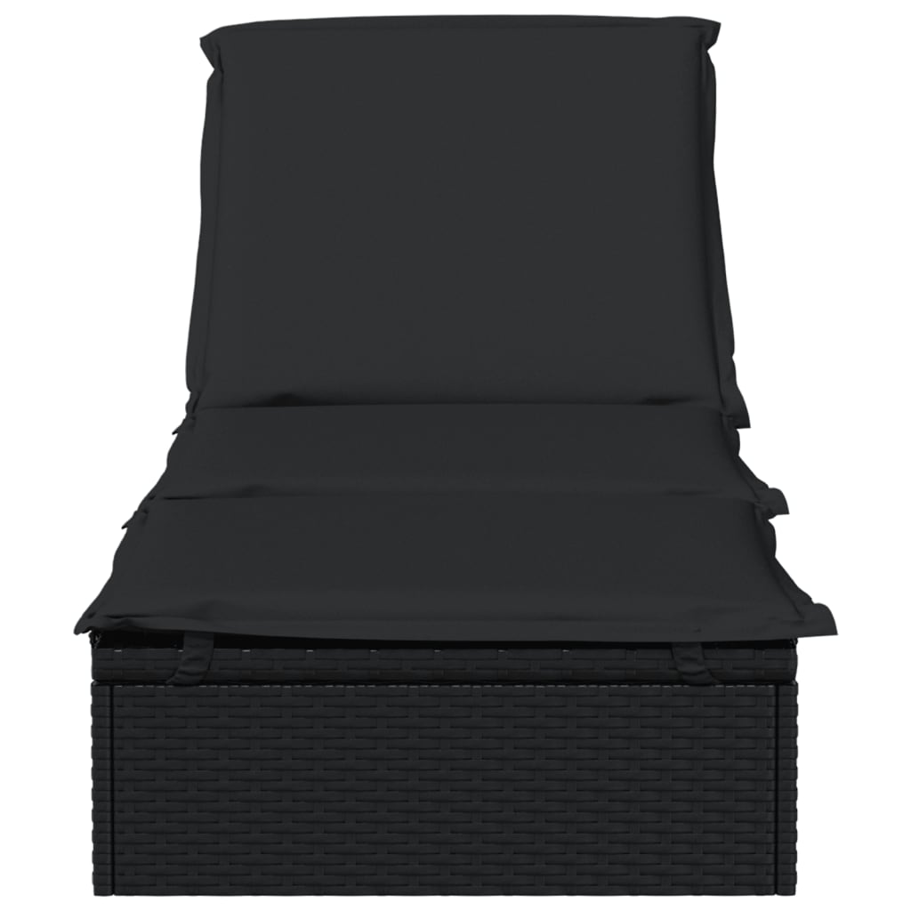 Sun lounger 1 pc. with cushion black 201x55x62 cm poly rattan