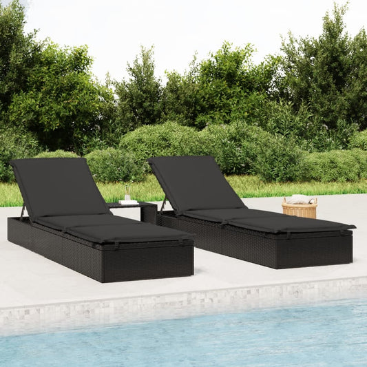 Sun lounger 1 pc. with cushion black 201x55x62 cm poly rattan