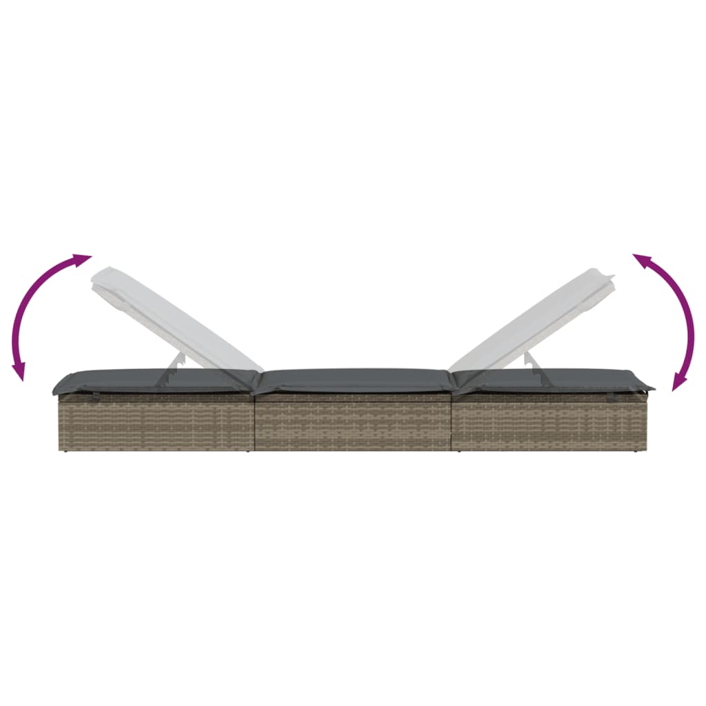 Sun lounger 1 pc. with table grey poly rattan