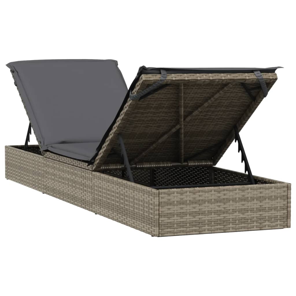 Sun lounger 1 pc. with table grey poly rattan