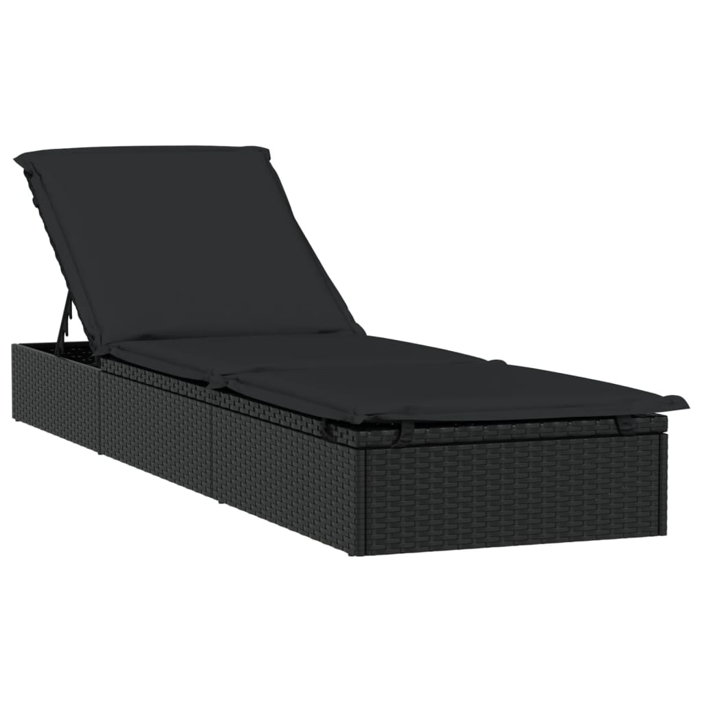Sun lounger 1 pc. with table black poly rattan