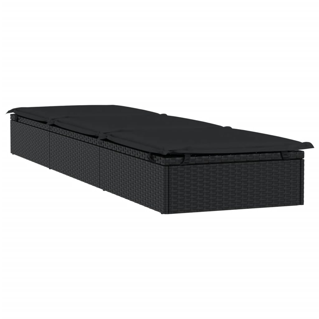 Sun lounger 1 pc. with table black poly rattan