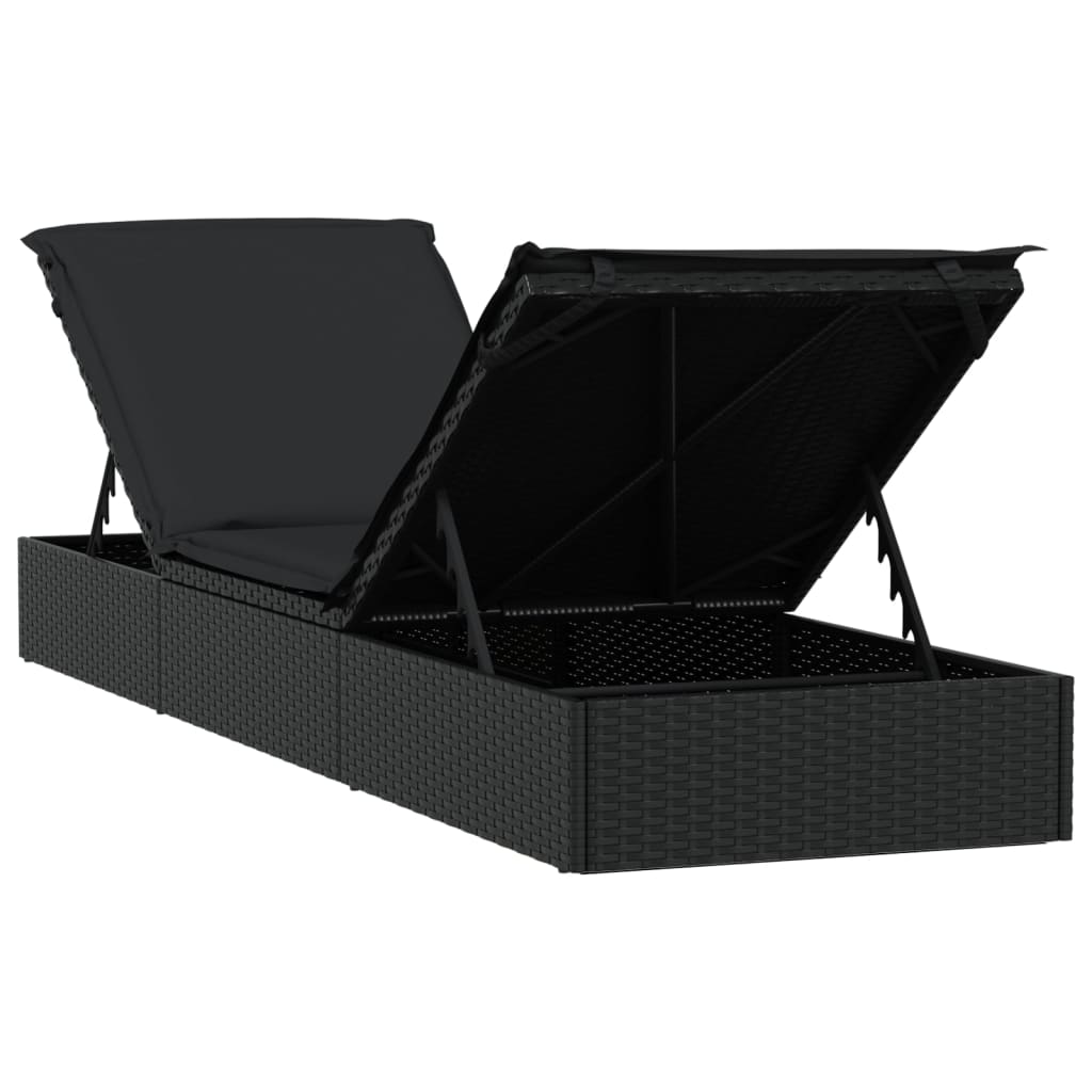 Sun lounger 1 pc. with table black poly rattan