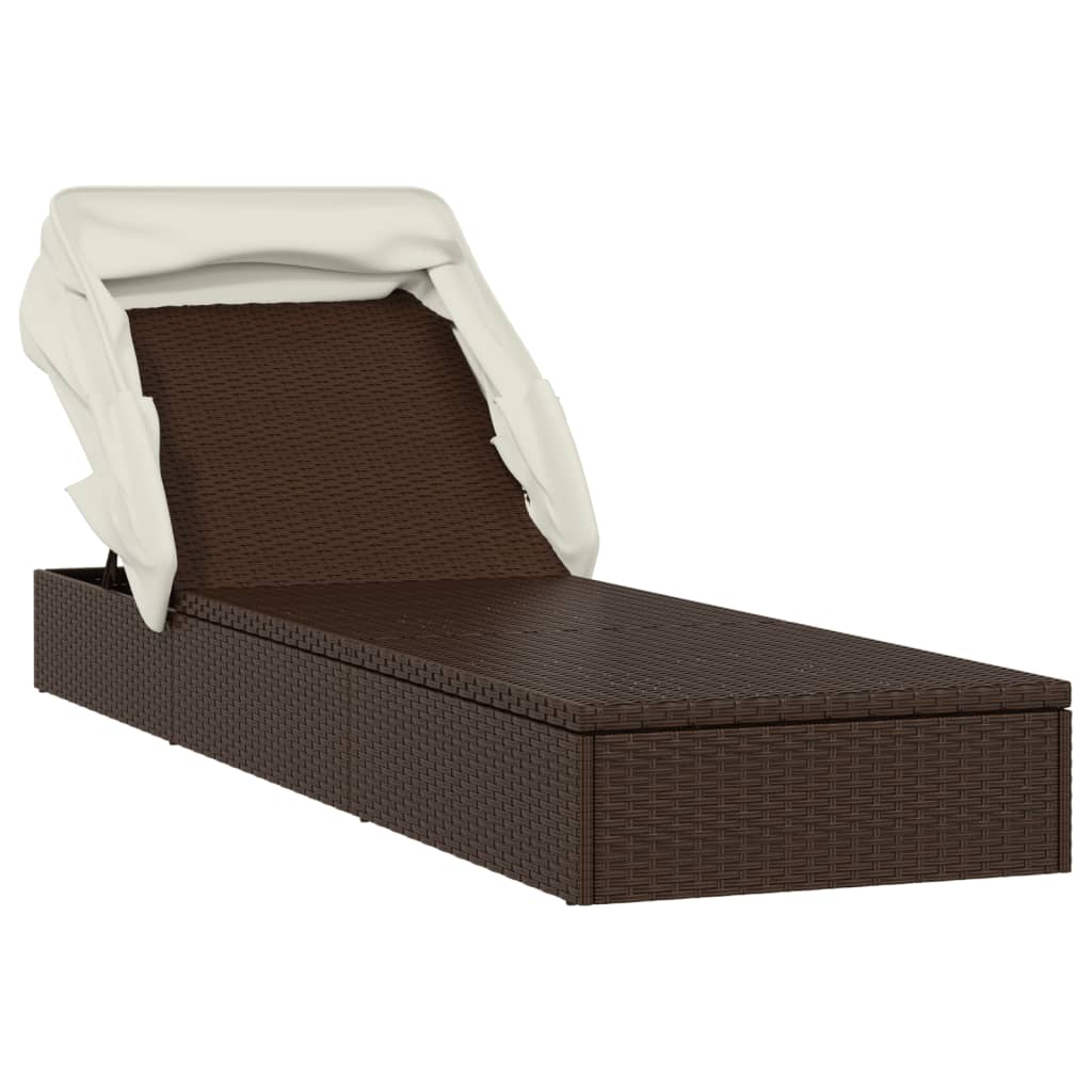 Chaise longue avec toit pliant marron 213x63x97 cm en résine tressée