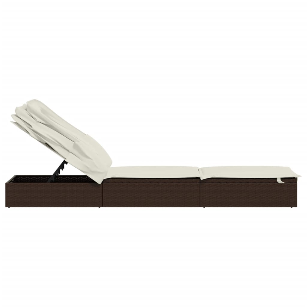 Chaise longue avec toit pliant marron 213x63x97 cm en résine tressée