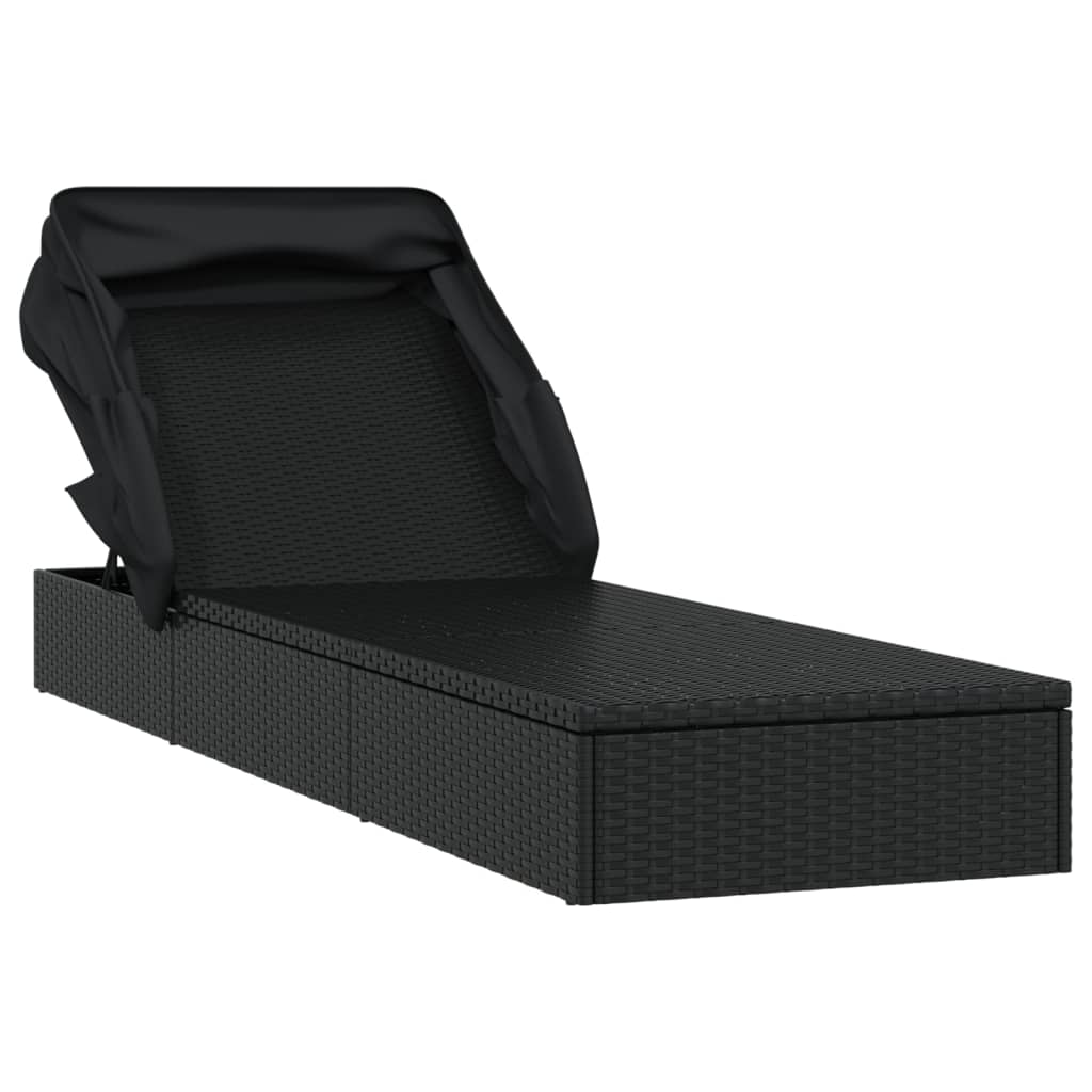 Chaise longue avec toit pliant noir 213x63x97 cm en résine tressée