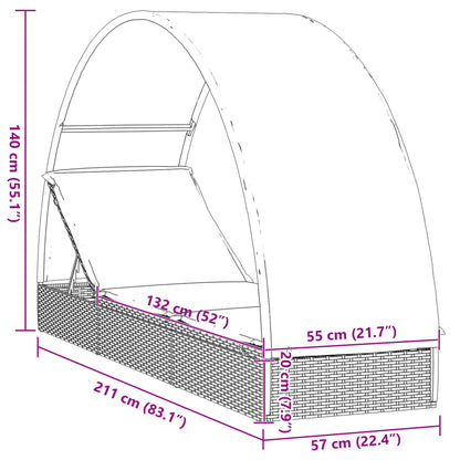 Sonnenliege mit Runddach Grau 211x57x140 cm Poly Rattan