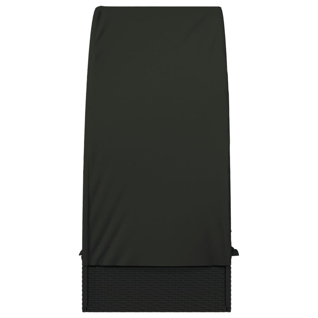 Chaise longue avec toit rond noir 211x57x140 cm en résine tressée