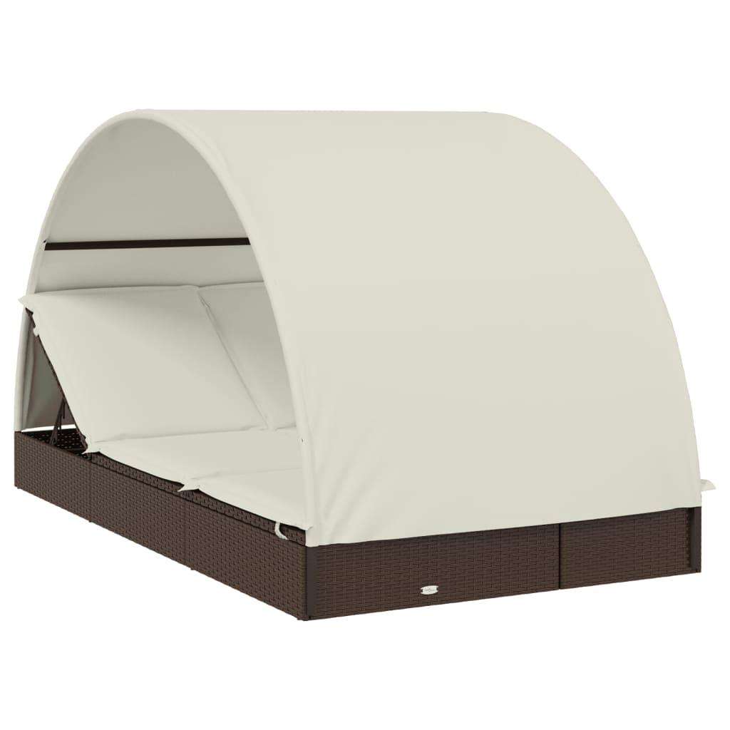 2-person sun lounger with roof brown 211x112x140 poly rattan
