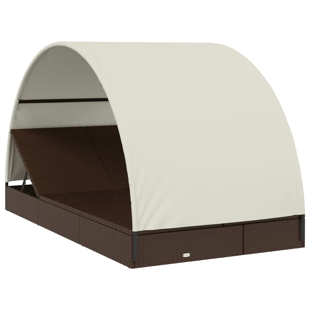 2-person sun lounger with roof brown 211x112x140 poly rattan