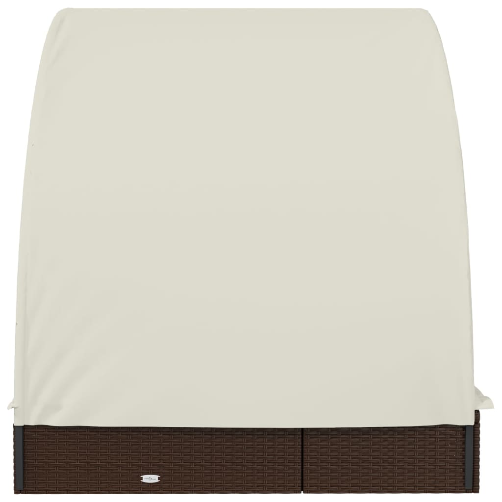 2-person sun lounger with roof brown 211x112x140 poly rattan