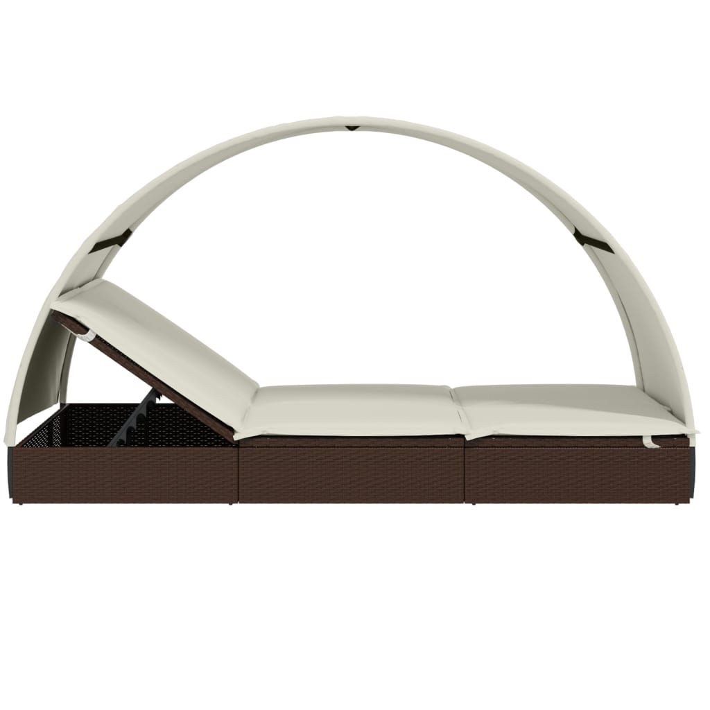 2-person sun lounger with roof brown 211x112x140 poly rattan