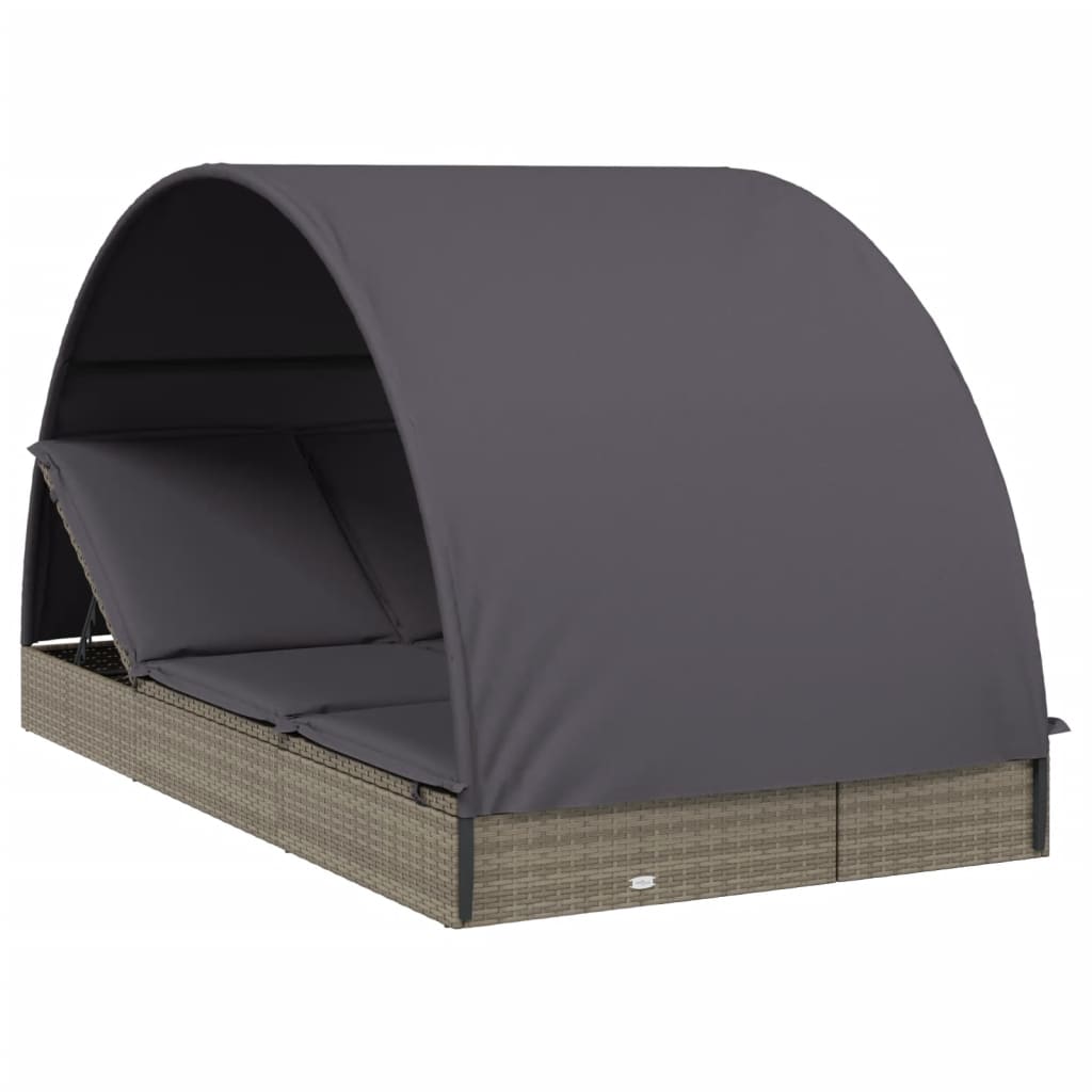 2-person sun lounger with roof grey 211x112x140 poly rattan