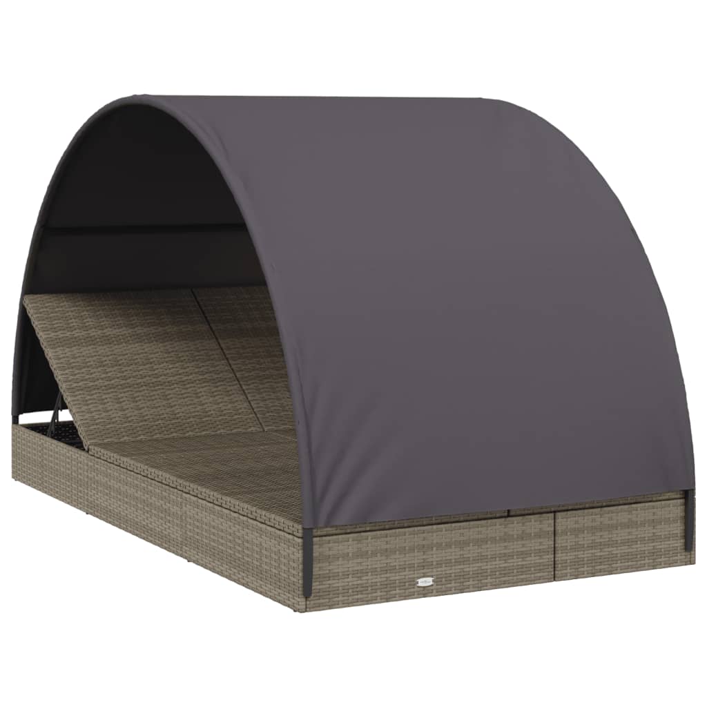 2-person sun lounger with roof grey 211x112x140 poly rattan