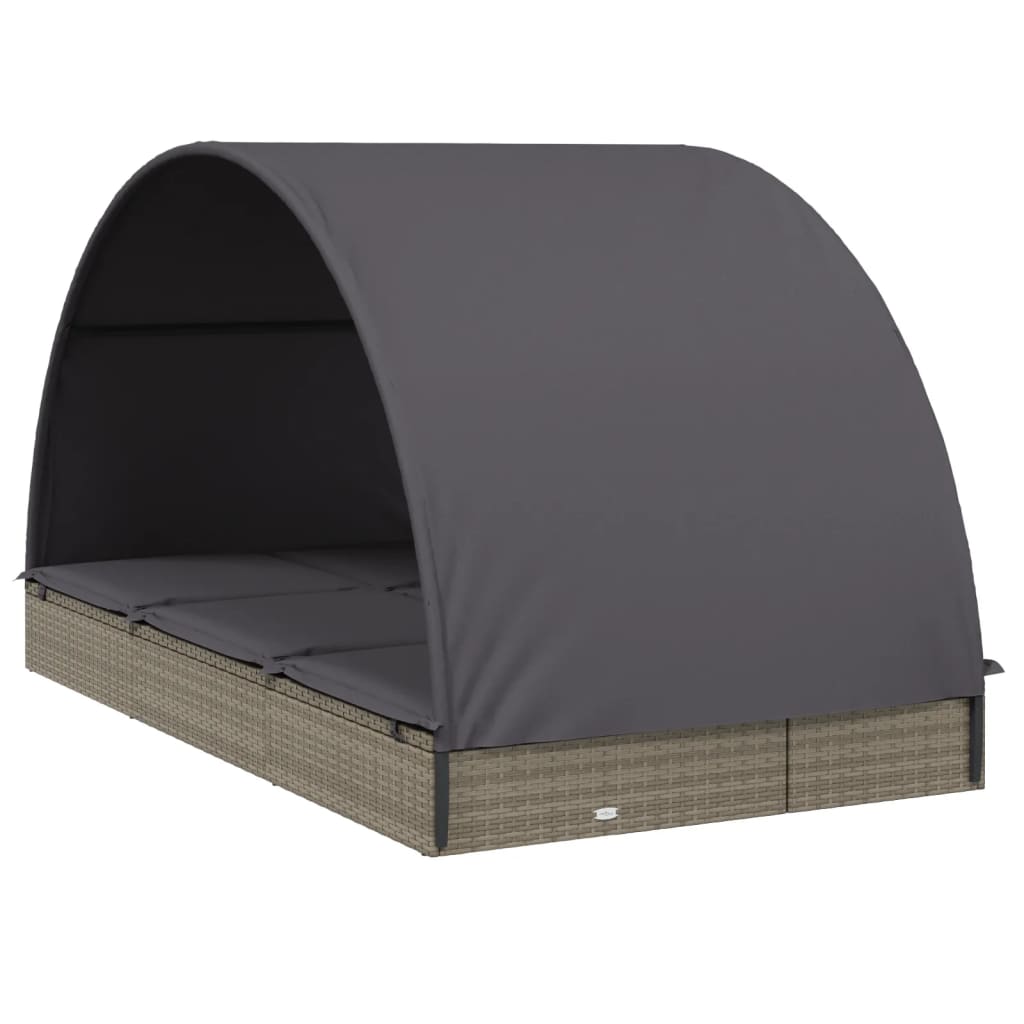 2-person sun lounger with roof grey 211x112x140 poly rattan