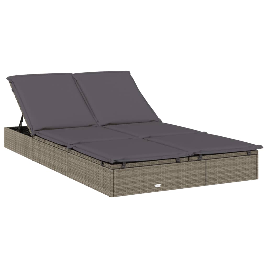 2-person sun lounger with roof grey 211x112x140 poly rattan