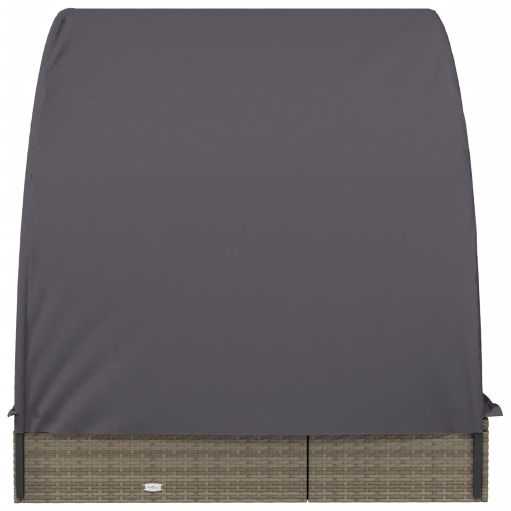 2-person sun lounger with roof grey 211x112x140 poly rattan