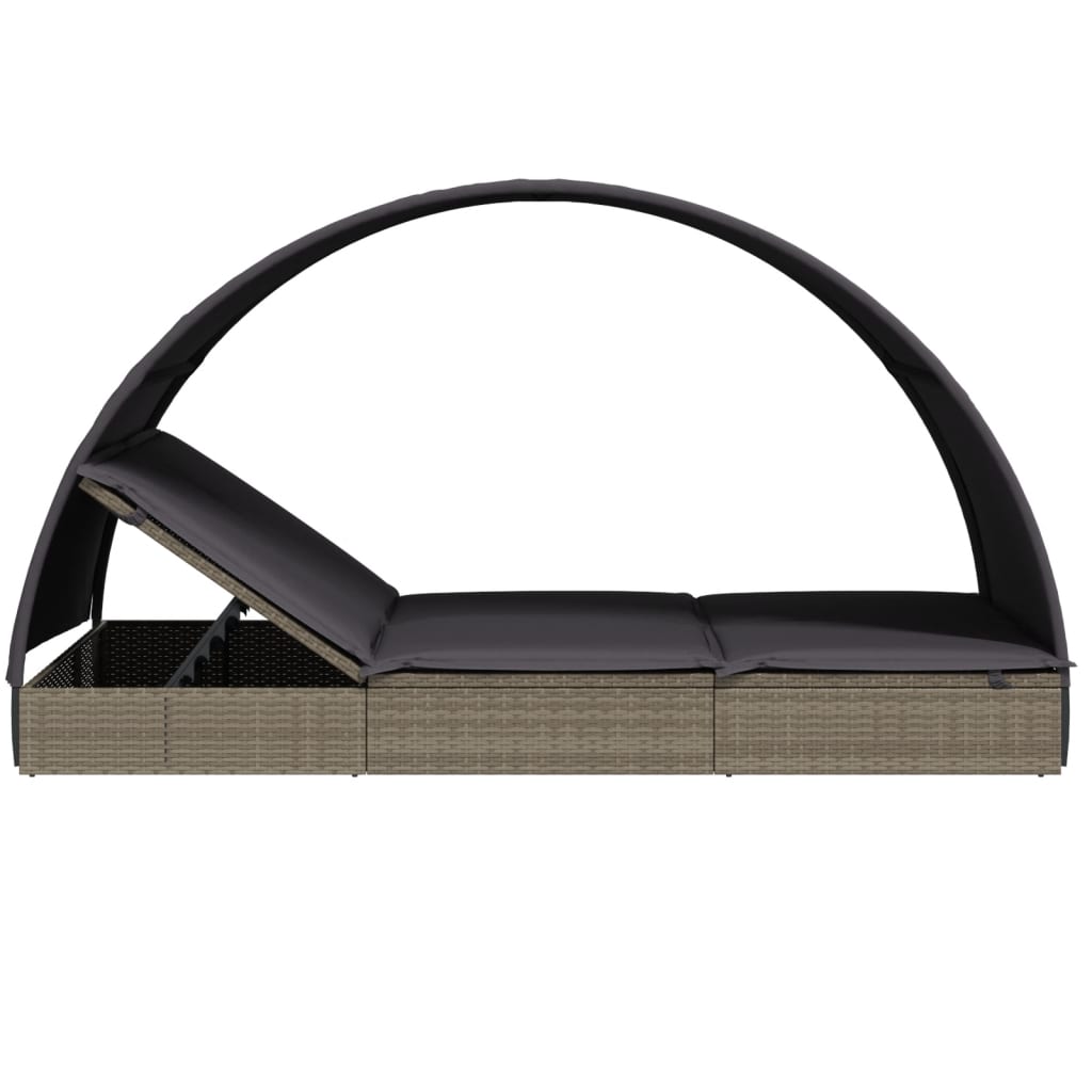 2-person sun lounger with roof grey 211x112x140 poly rattan